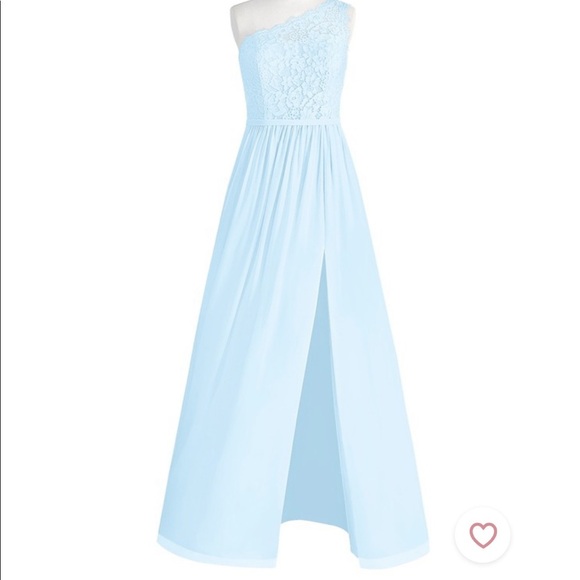 Azazie Sky Blue Lace Chiffon One Shoulder Maxi Dress EUC - Picture 4 of 5